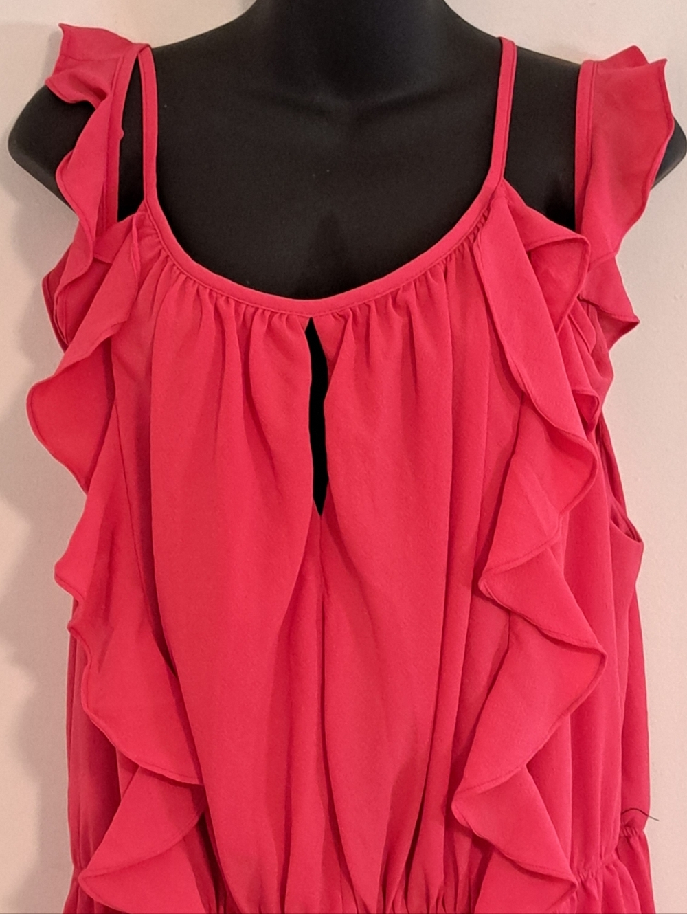 Lane Bryant Coral Wide-Leg Ruffle Front Accent Cold Shoulder Jumpsuit Size 22 - Picture 7 of 11